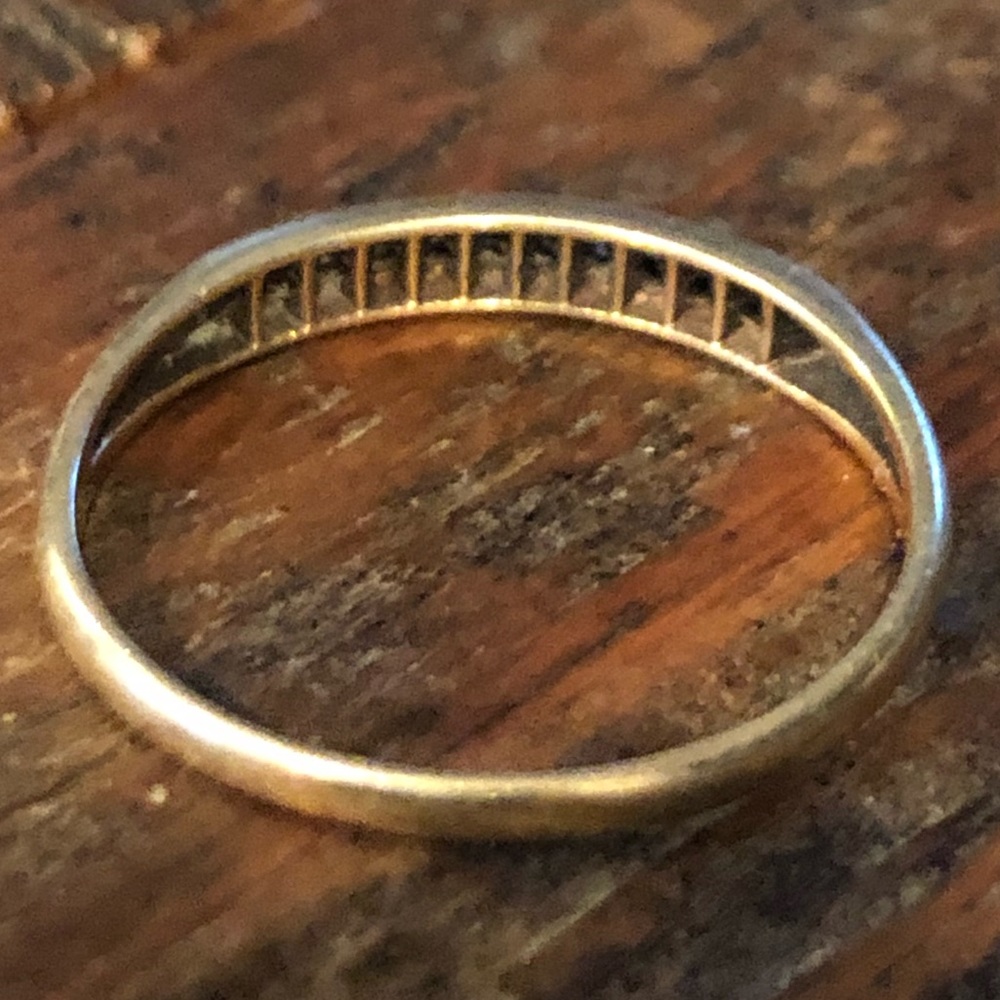 Thin 14k Solid Gold Ring. Tiny,Inset Real Diamonds - image 8